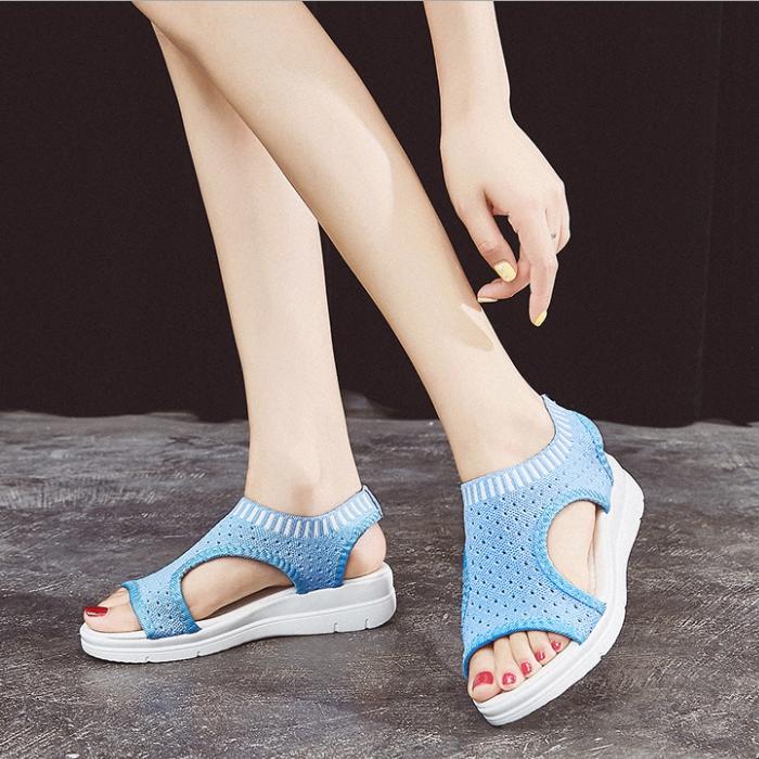 Женские сандалии, летние дышащие кроссовки для ходьбы, спортивные сандалии, сетчатая обувь на толстой подошве с рыбьим клювом