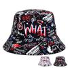 Fashion Flat Top WHAT Graffiti Print Fisherman Hat Outdoor Sun Protection Bucket Hats Hip Hop Caps Cotton Cap