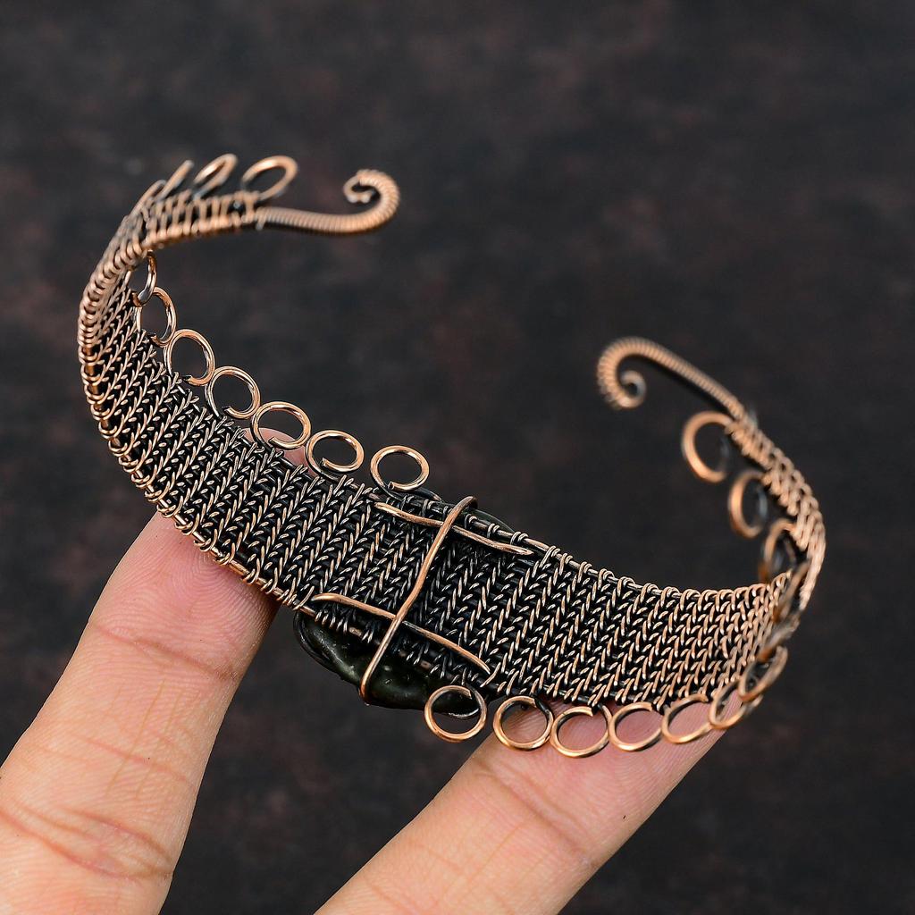Moldavite Bangle Copper Wire Wrapped Adjustable Cuff Bracelet Handmade Bangle Copper Wire Wrap Jewelry Gemstone Cuff Bracelet Gift For Mom
