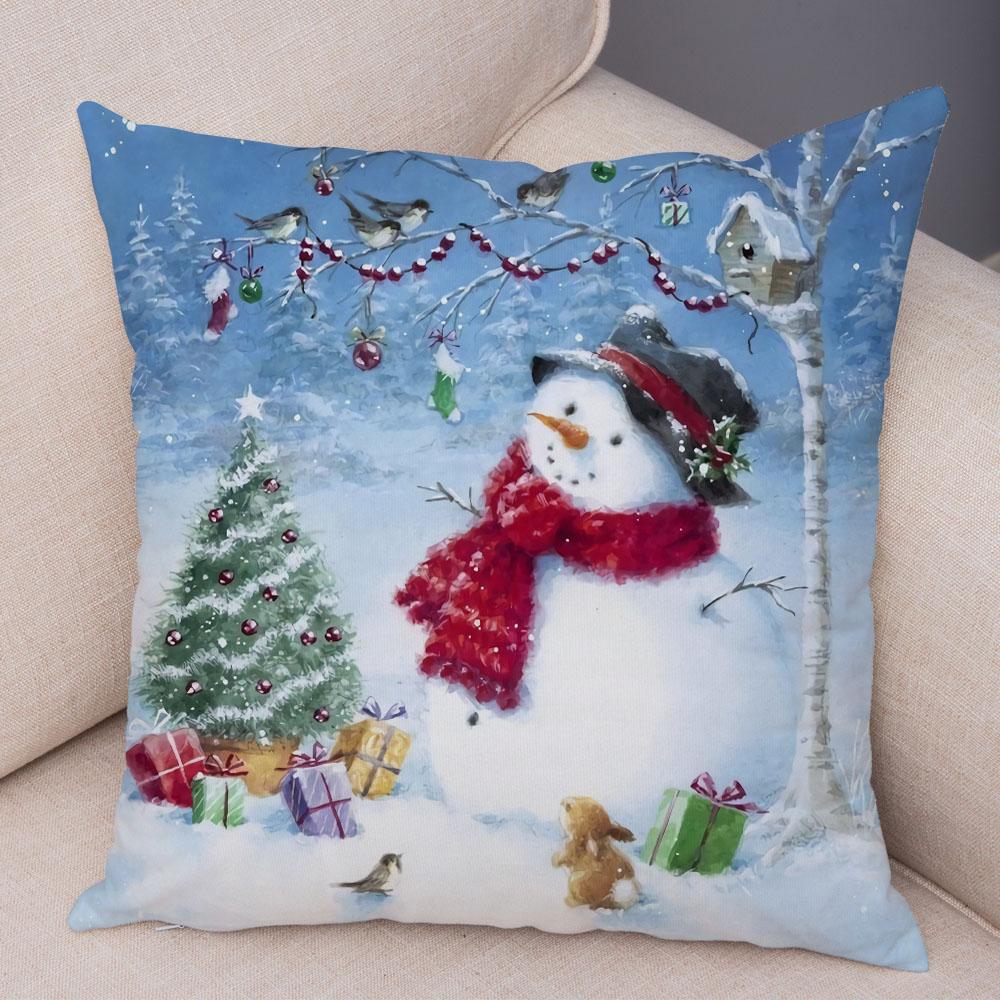 Cute Cartoon Snowman Cushion Cover Christmas Decoration Soft Plush Pillowcase Living Room Sofa Ornaments Bedroom Home