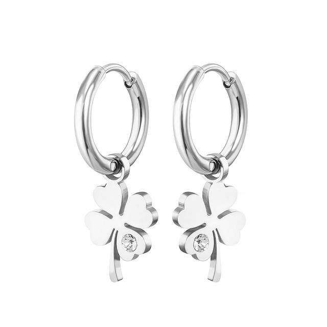 2022 Four Leaf Clover Earrings For Women Gold Silver Plated Hoops Earrings Trend Stainless Steel Female Eardrop Gift Jewelry