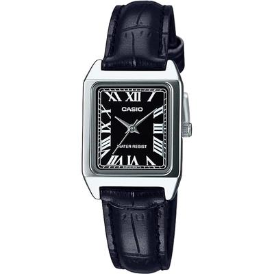 Женские кварцевые часы Casio Standard LTP-V007L-1B Серебристые Черный кожаный ремешок