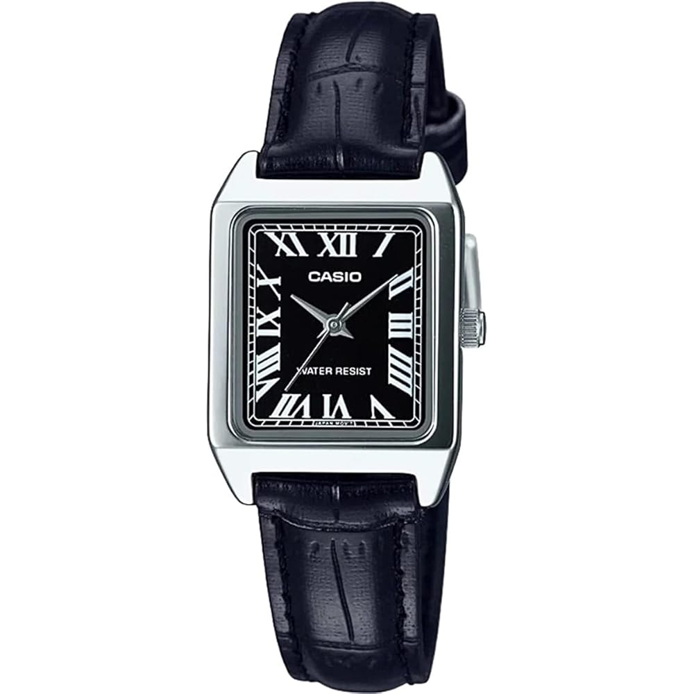 Женские кварцевые часы Casio Standard LTP-V007L-1B Серебристые Черный кожаный ремешок