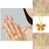 Exquisite Flower Silk Enamel Butterfly Jewelry Set With Necklace And Adjustable Ring