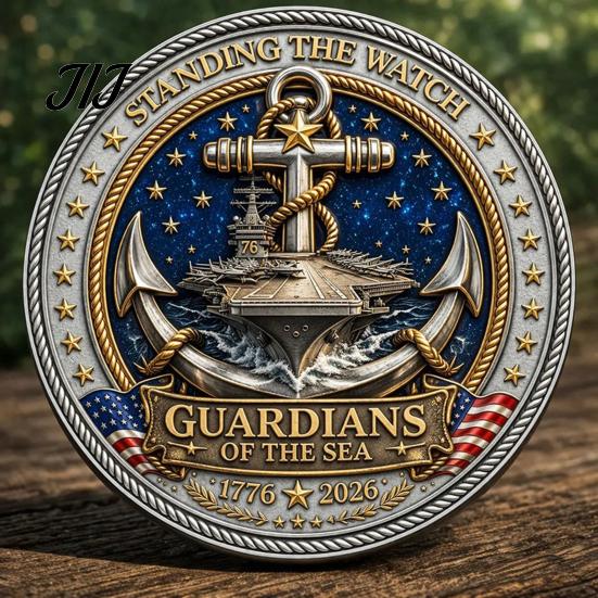 Round Challenge Coin Guardians of The Sea Coin, They Stood Watch Souvenir Engraved Keepsake Double-sided Collectible Gift for Navy Veteran
