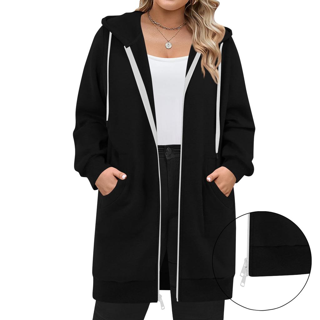 Women's Zip Up Hoodies Long Sleeve Long Tunic Sweatshirts Oversized Fleece Casual Fall Jacket Coat With Pocket