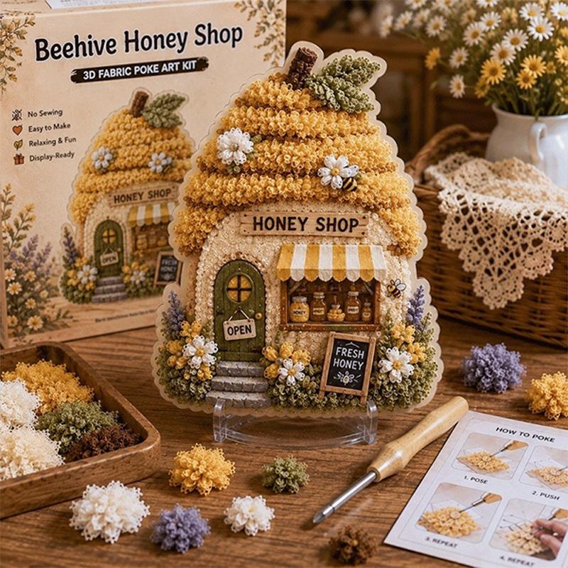 Whimsical Village Creative 3D Fabric Poke Art DIY Kit Mushroom Cottage Village Hand‑Poking Craft Making Set For Adults Beginners