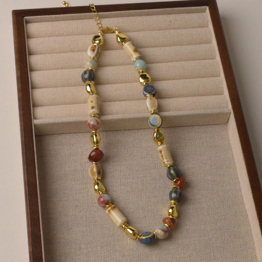 Красочное ретро ожерелье из каменных бусин в китайском стиле – универсальный женский чокер высокого класса