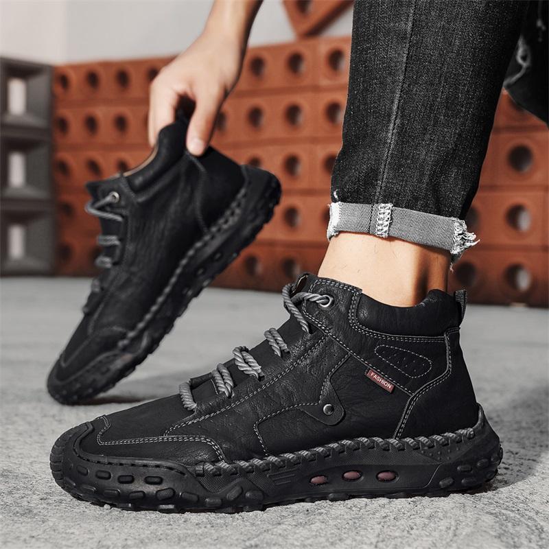 Весна/ ОсеньМужские высокие повседневные кроссовки Ручная работа Кожаная обувь Большой размер 39-48