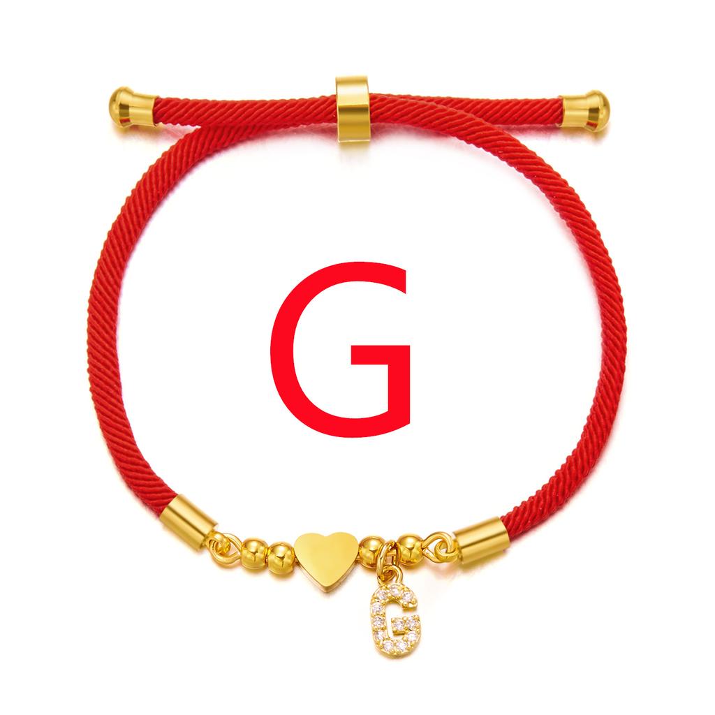 Женский браслет из нержавеющей стали с 26 буквами, AZ, алфавит, сердце, регулируемый плетеный браслет Lucky Red Rope, ювелирное изделие, подарок