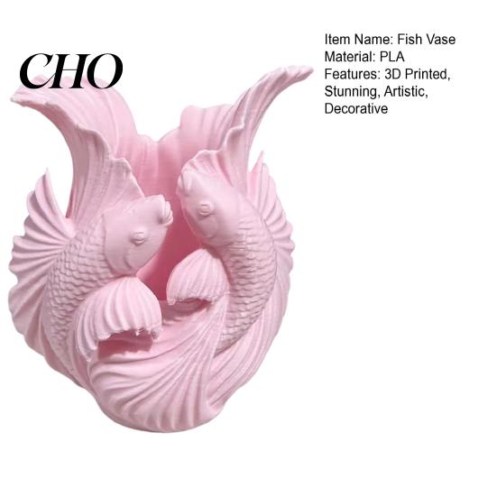 Smooth Texture Vase Fish 3D Printed Dual Carp Wave Decorative Flower Light Luxury Multi-functional Desktop Organizer for Home Living Room Office Decor