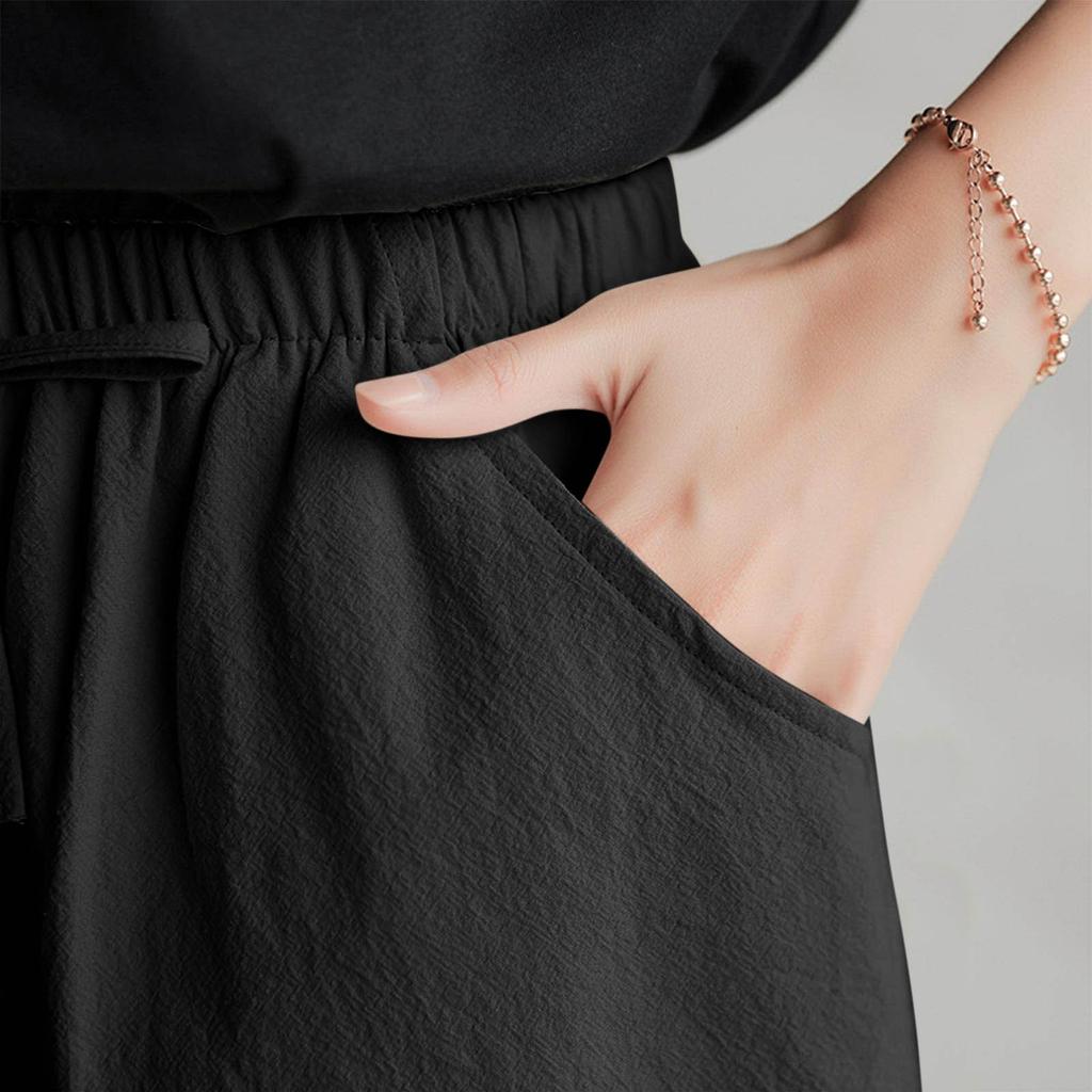 Casual Shorts High Waisted Cotton Hemp Straight Leg Wide Leg Pants