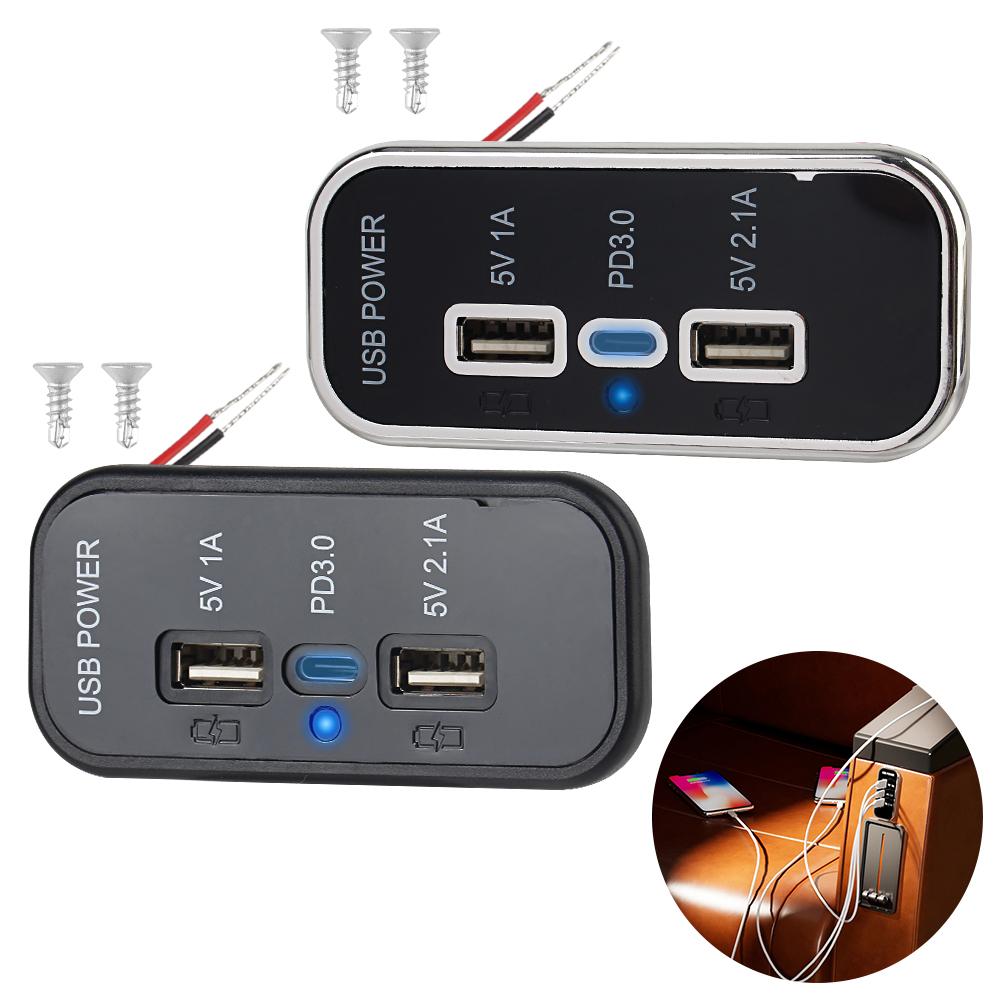Dual USB Charger Outlet Quick Charge Panel Wall Mount 3 Port USB Charger Socket Car Charge Adapter 12/24V