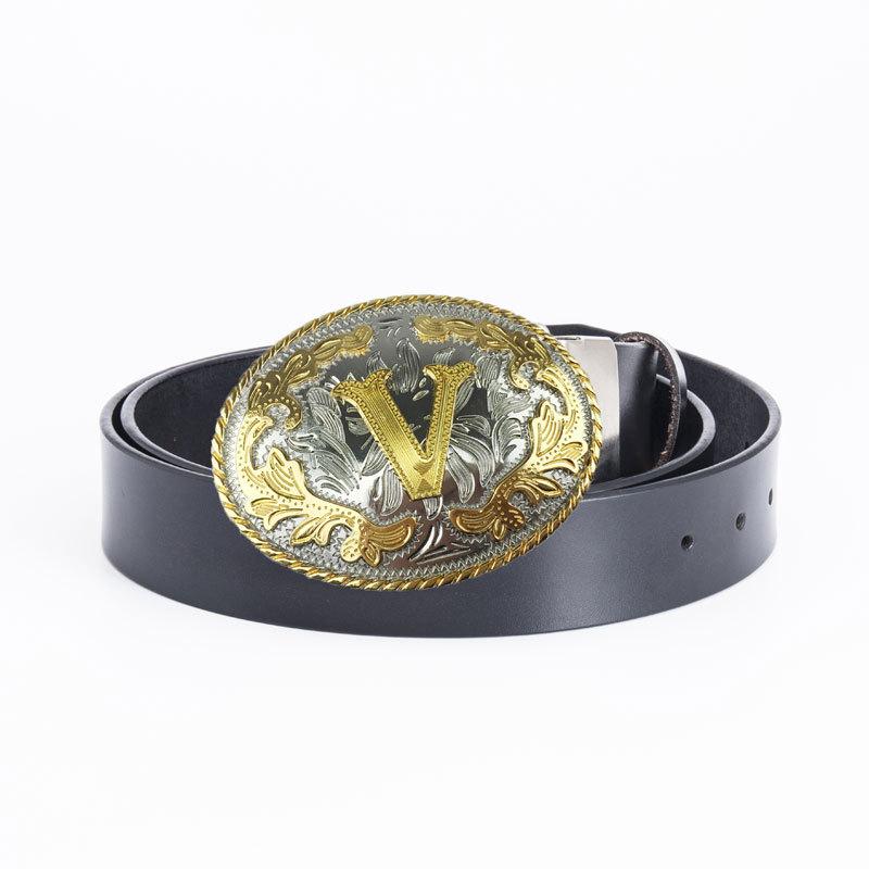 Мужской ремень из цельной коровьей кожи в стиле панк-рок с круглой пряжкой и гладкой пряжкой, винтажный ремень в стиле вестерн