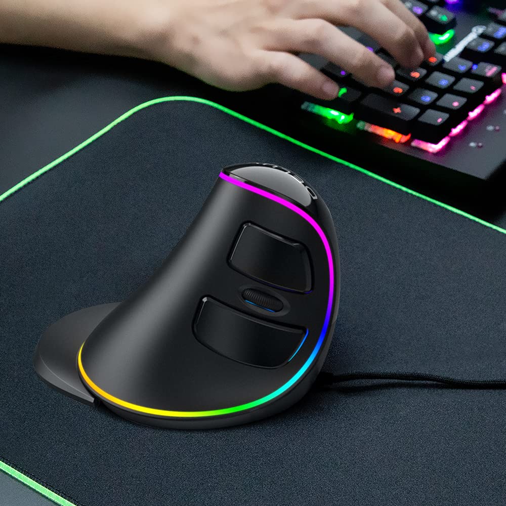 DELUX Wired Ergonomic Mouse RGB Light Vertical Removable Wrist 6 Programmable Carpal Hand for Mouse, 12800DPI, Rest, Buttons, Tunnel, Wrist, Fatigue,
