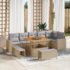 9-Piece Garden Sofa Set with Beige Cushions Poly Rattan Acacia, 3-Piece Garden Dining Set 3361627