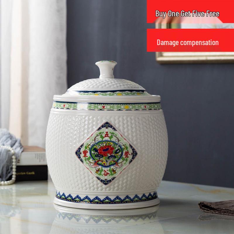 Керамическая рисовая банка Jingdezhen с крышкой - Влаго- и насекомозащитный контейнер для хранения