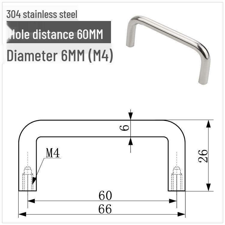 304 Stainless Steel U-Shaped Cabinet Handle, Polished Carbon Steel Round Bar Pull, available in sizes M3, M4, M5.