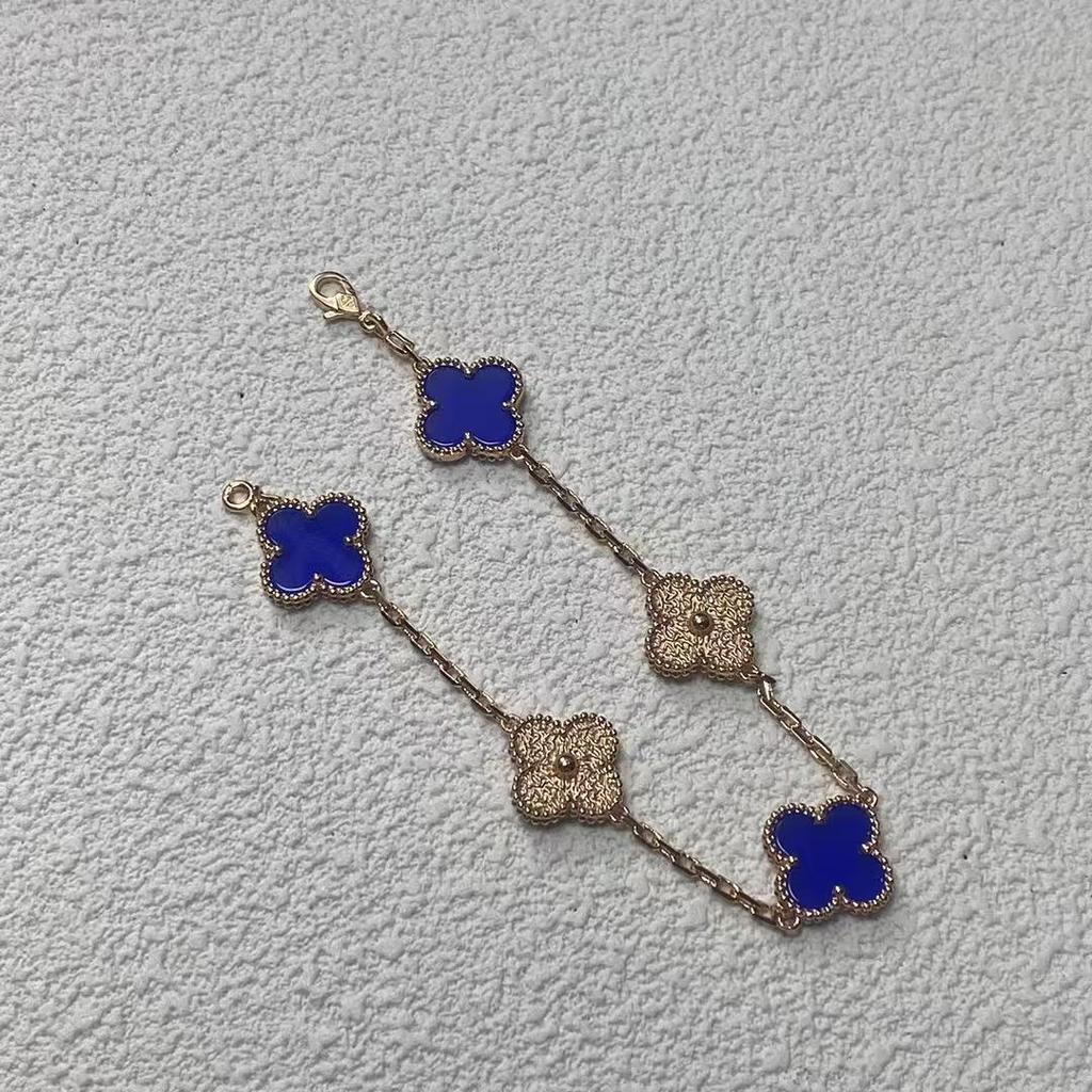 Модный браслет «Четырехлистный клевер», браслет «Пятицветок» женский с горячим тиснением, синий перламутр, розовое золото 18 карат, версия High, браслет с ЧПУ