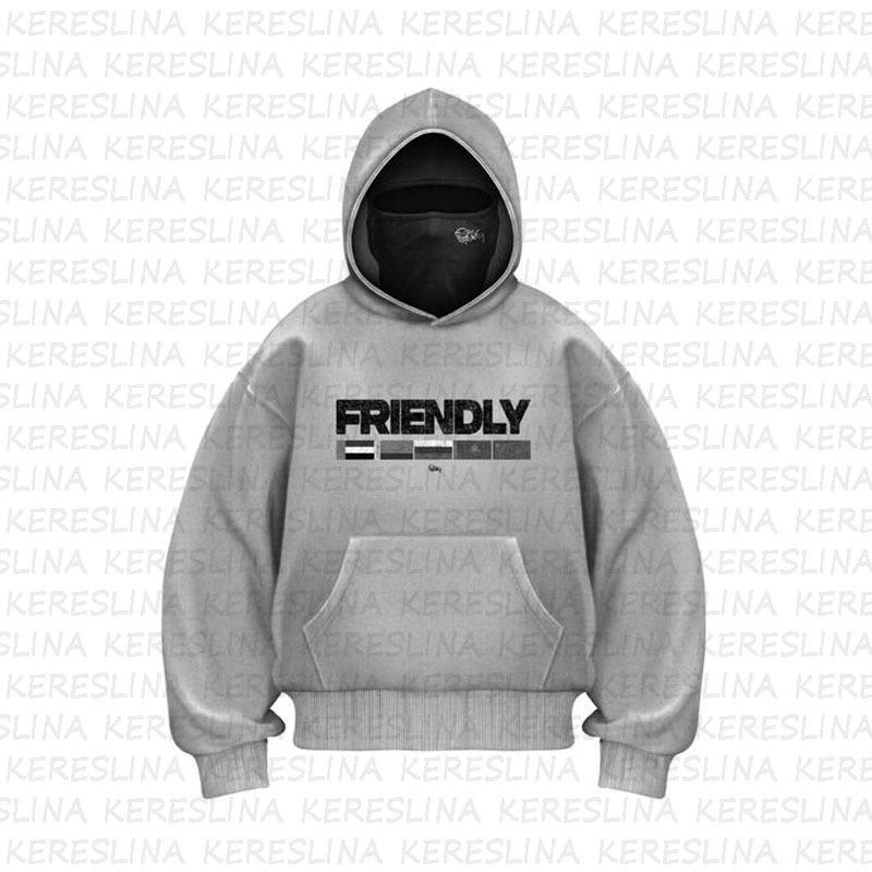 Y2K Двойная шапка ветрозащитная с открытыми глазами и буквенным принтом повседневная модная свободная толстовка с капюшоном для мужчин и женщин