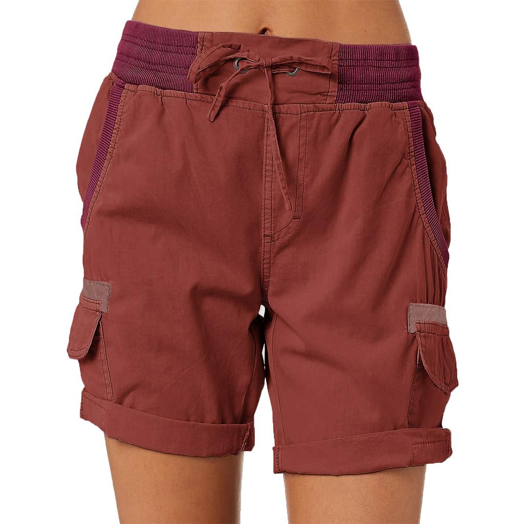 Women's Solid Color Fashionable Pocket Drawstring Casual Workwear Pants Loose Elastic Waist Shorts