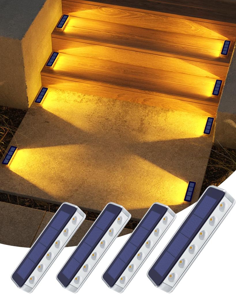 DetarZin LED IP68 Waterproof 1000mAh Large Capacity Battery Solar Outdoor Solar Automatic Warm White LED Garden Stair Lights for and Parking Lots of