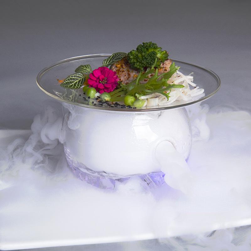 Dry Ice Glass Tray With 3 Holes Creative Kitchen Tableware Cooking Hollowware Artistic Conception Dishes Plates Fruit Salad Bowl