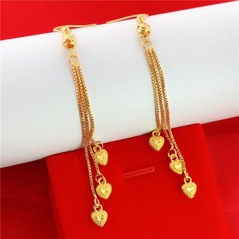 Cross-border Vietnam Gold Heart-shaped Tassel Earrings Fashion Imitation 24k Gold love Long Earring Pendant for Ladies Gift