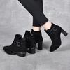 Fashion Boots Women's Boots 2025 Autumn and Winter New European and American Style Pointed Square Buckle Thick Heel Leather Boots Three Height Ankl