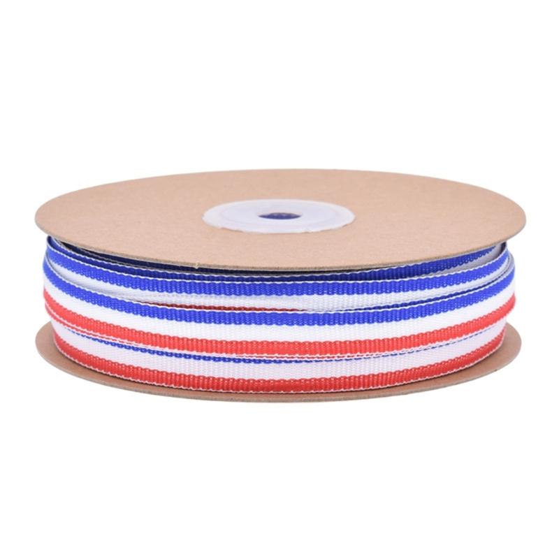 54.68Yard Redness White Blue Striped Ribbon Polyester Belt Ribbon for Chrismtas Gift Wrapping DIY Craft Decorations