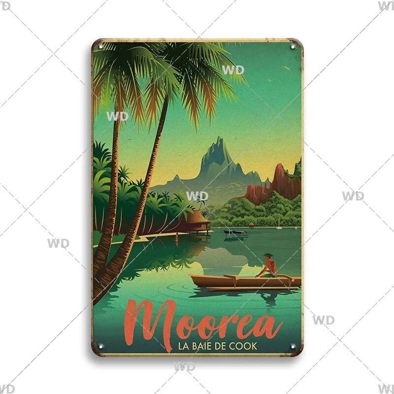 Tin Sign Landscape Paris Havana Tokyo Sydney Malibu Los Angeles Chicago City Metal Vintage Plaque Retro Decorative Plate Decor