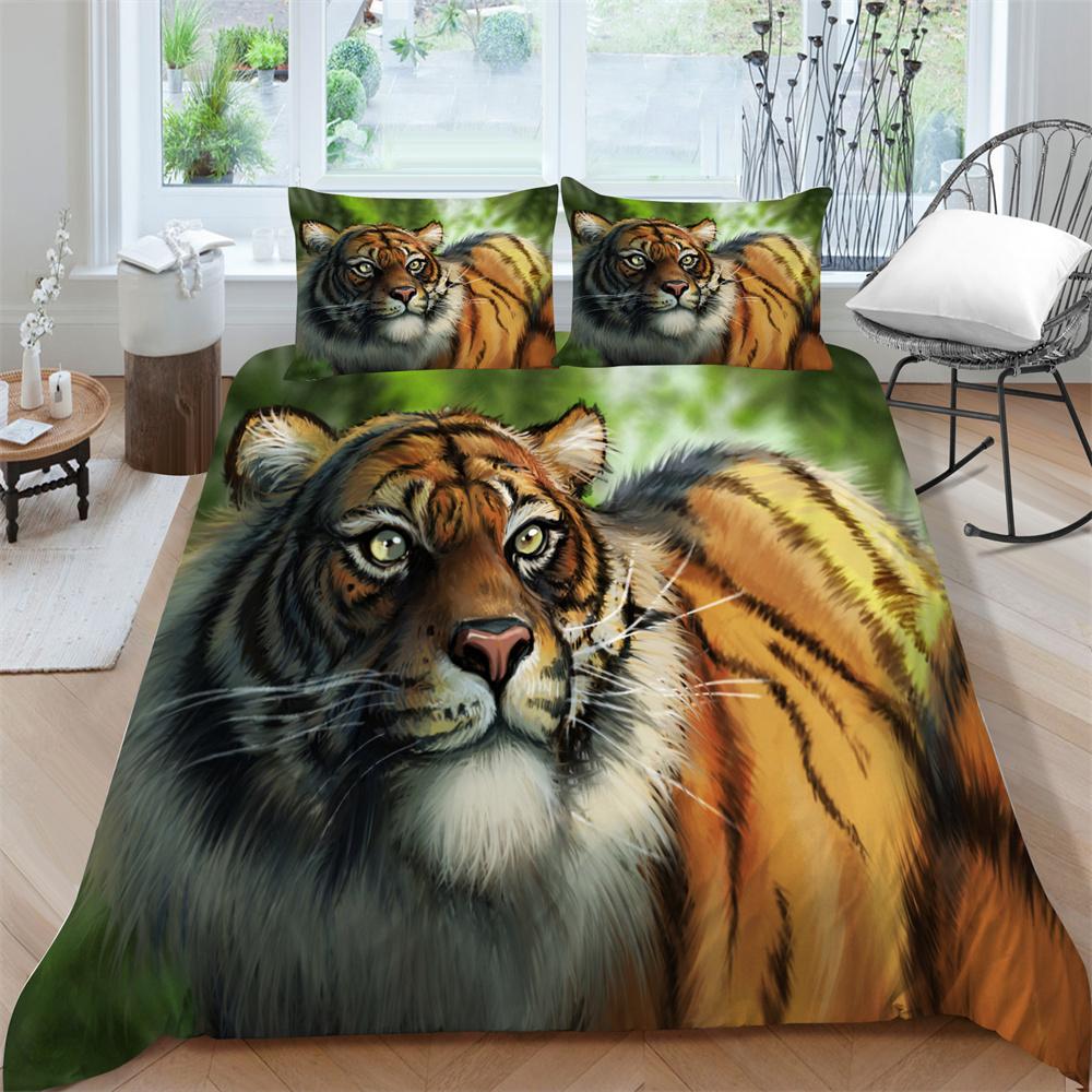 3D Tiger Printing Duvet Cover Set Luxury Bedding Cover Suit Children Teens Single Size Microfiber Comforter Cover Suit