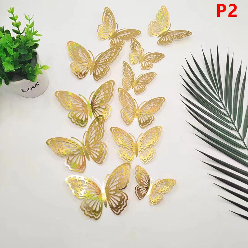 12Pcs 3D Hollow Butterfly Wall Decal Mirror Wall Stickers For Kids Room Home Wall Decoration Fridge Sticker Wedding Party