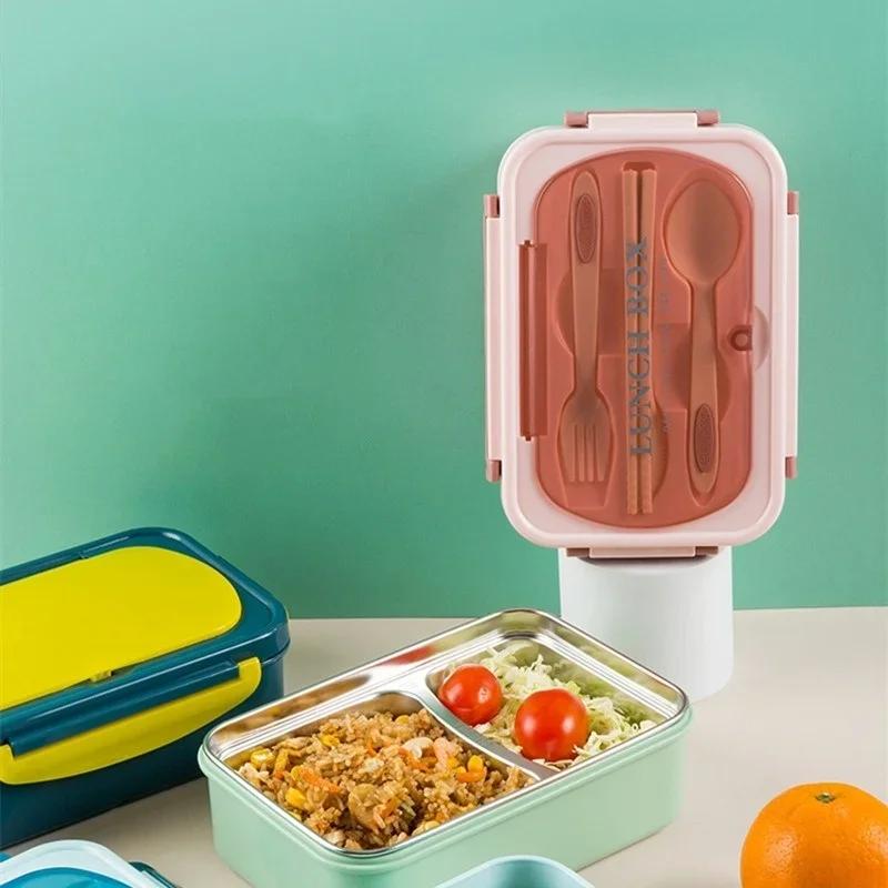 304stainless Steel Double-layer Lunch Box Students Portable Square Bento Box with Tableware Container Leakproof Food Containers