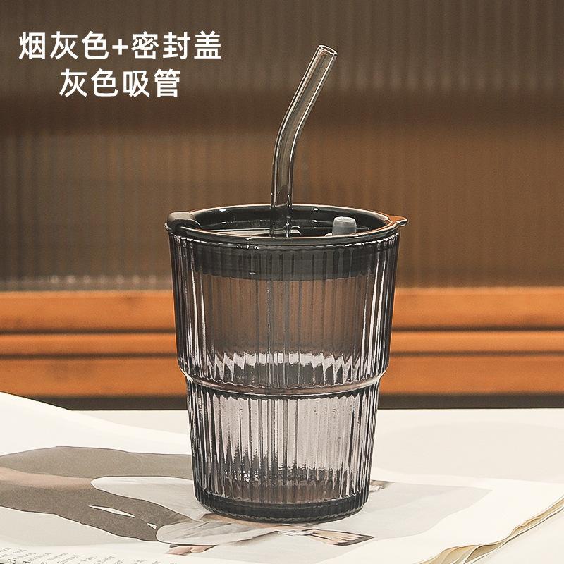 400 мл полосатый стеклянный стакан прозрачные стаканы с крышкой и соломинкой кружка для льда кофе чашка для чая стакан для сока стакан для молока вода стакан посуда для напитков