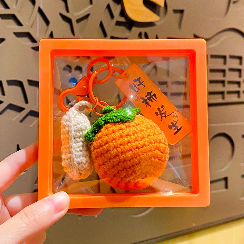 Plush Crocheted Persimmon Peanut Keychain Doll - Handmade Wool Pendant, Perfect New Year Gift