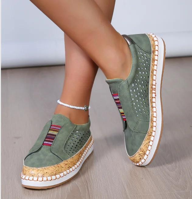 Вулканизированная обувь, женские кроссовки без шнуровки, неглубокие лоферы, дышащая повседневная женская обувь с открытыми отверстиями, женская обувь, большие размеры 43