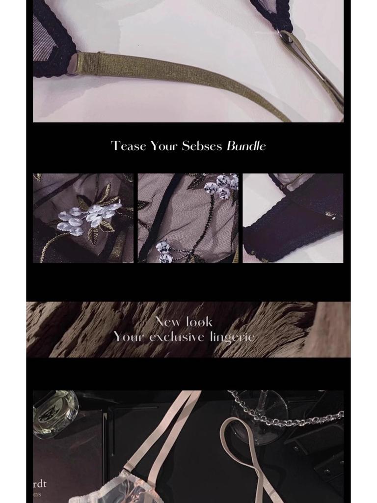 Сексуальный комплект бюстгальтера с французским кружевом и вышивкой: Прозрачный дизайн для похудения для большой или маленькой груди, уменьшает боковой жир, ультратонкий собирающий эффект