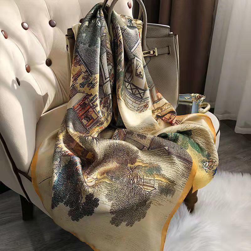 Women's New High-end Silk Spring and Autumn Summer Versatile Shawl Thin Sun Protection Neck Protection Fashionable Scarf