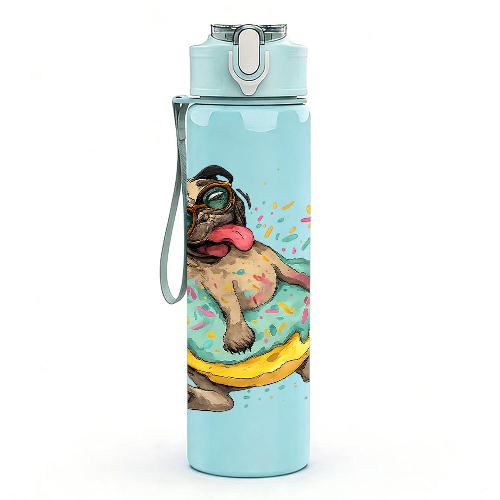 1PC Bulldog Swimming Ring 750ml Color Plastic Sports Water Bottle Leakproof Flip Straw Lid Suitable for Sports Office Home Use