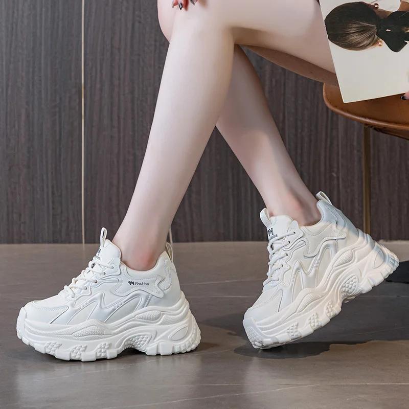 Fashion 9cm Microfiber Synthetic Leather Spring Ankle Booties Moccasins Fashion Shoes Autumn Boots Chunky Sneakers Women Chimney