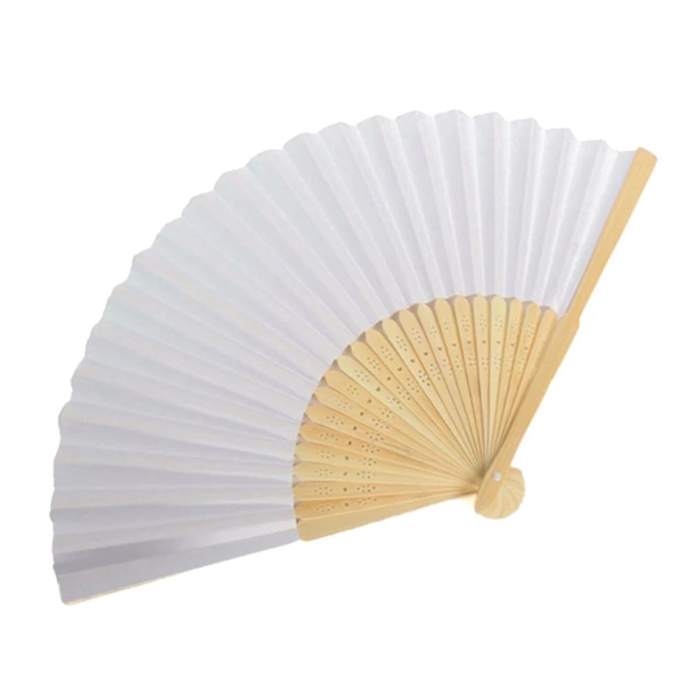 40-1Pcs Portable White Wedding Hand Fans Bamboo Foldable Paper Fan Party Wedding Supplies Gift Decoration For Guest Wedding Fan