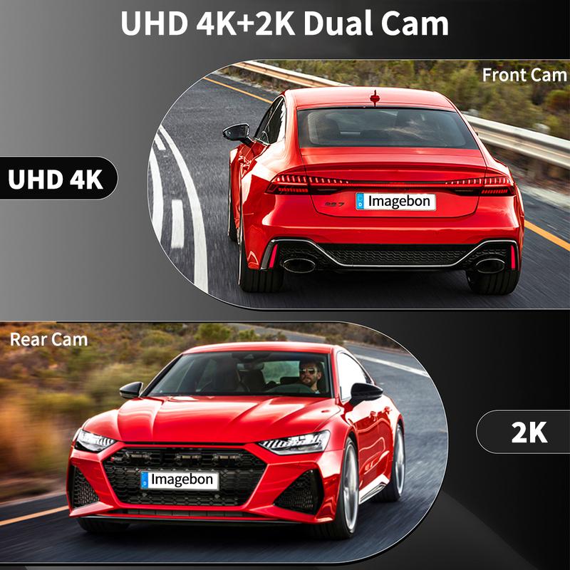 Imagebon 9" 4K Dashcam Wireless CarPlay & Android Auto Car DVR GPS Navigation Night Vision Dual Lens WiFi AUX FM