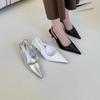 New High Heels White Pumps Women Summer Slingbacks Pointed Toe Party Shoes Woman Solid Thin Heeled Sandals Ladies Sandals