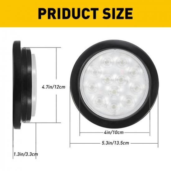 2x White 4" Inch Round LED Truck Trailer Reverse Backup Tail Stop Turn Light 12V