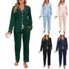 Women's Fashion Solid Color Lapel Long Sleeved Top Casual Pants  Home Sleepwear Set