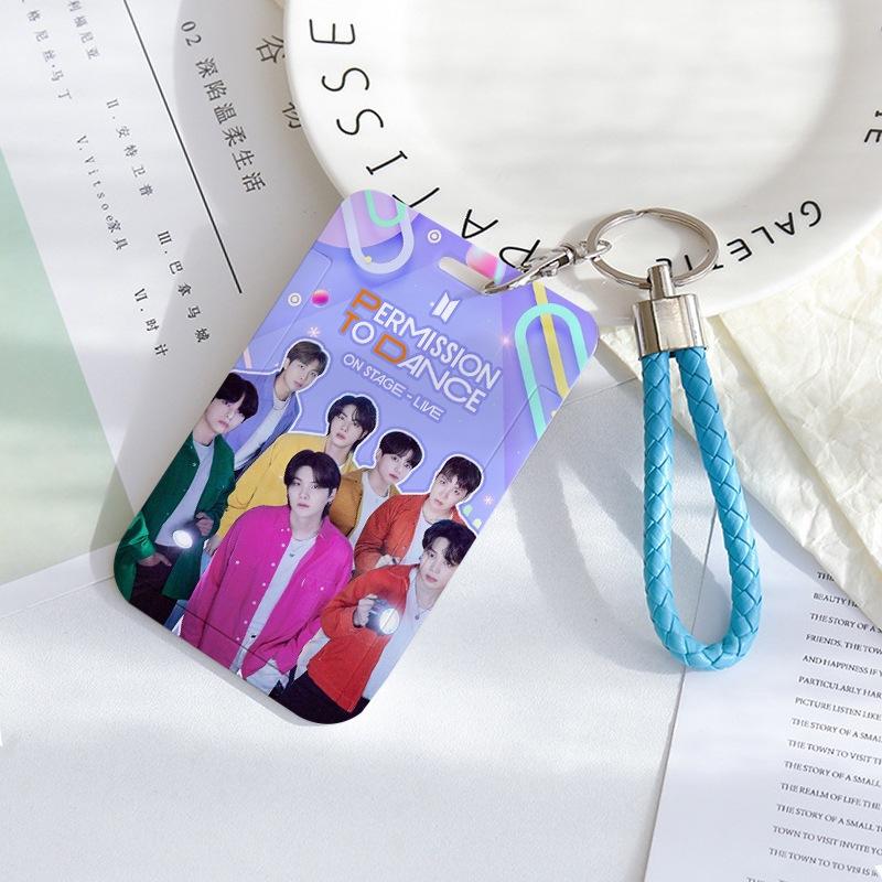 BTS Sliding Photocard Holder, Protective ID Badge Card Case with Braided Keychain Strap, Student Campus Bus Meal Card Protector Merch for ARMY
