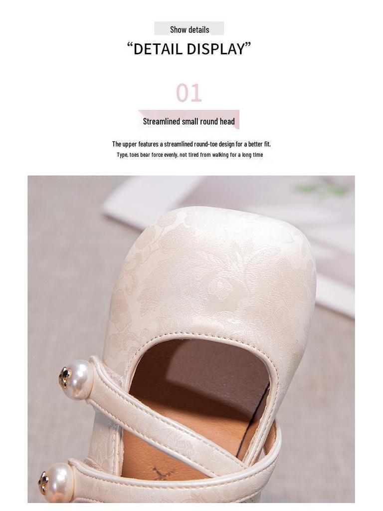 Женские кожаные мокасины в китайском стиле с мягкой подошвой - Весна 2026 года Туфли-балетки 'Принцесса' для детей среднего и старшего возраста.
