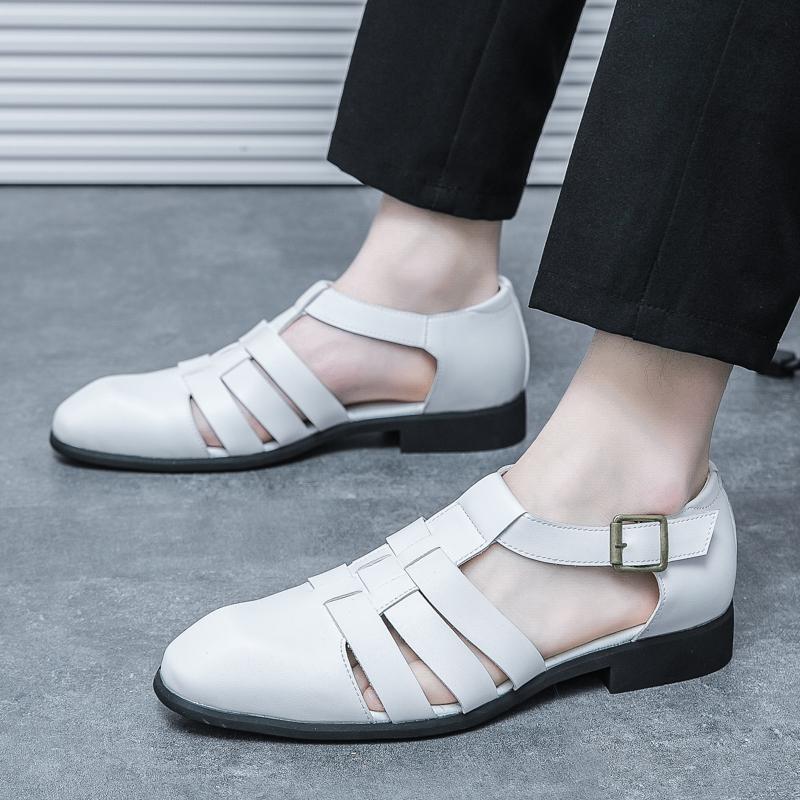 Summer 2024 New Men's Outdoor Garden Shoes Cool Breathable Leather Shoes Fashion Black Luxury White Sandals Elegant Male Shoes