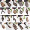 Jewelry Adjustable Long Chain Vintage Natural Stone Necklace Sandalwood Pendant Handmade Wooden